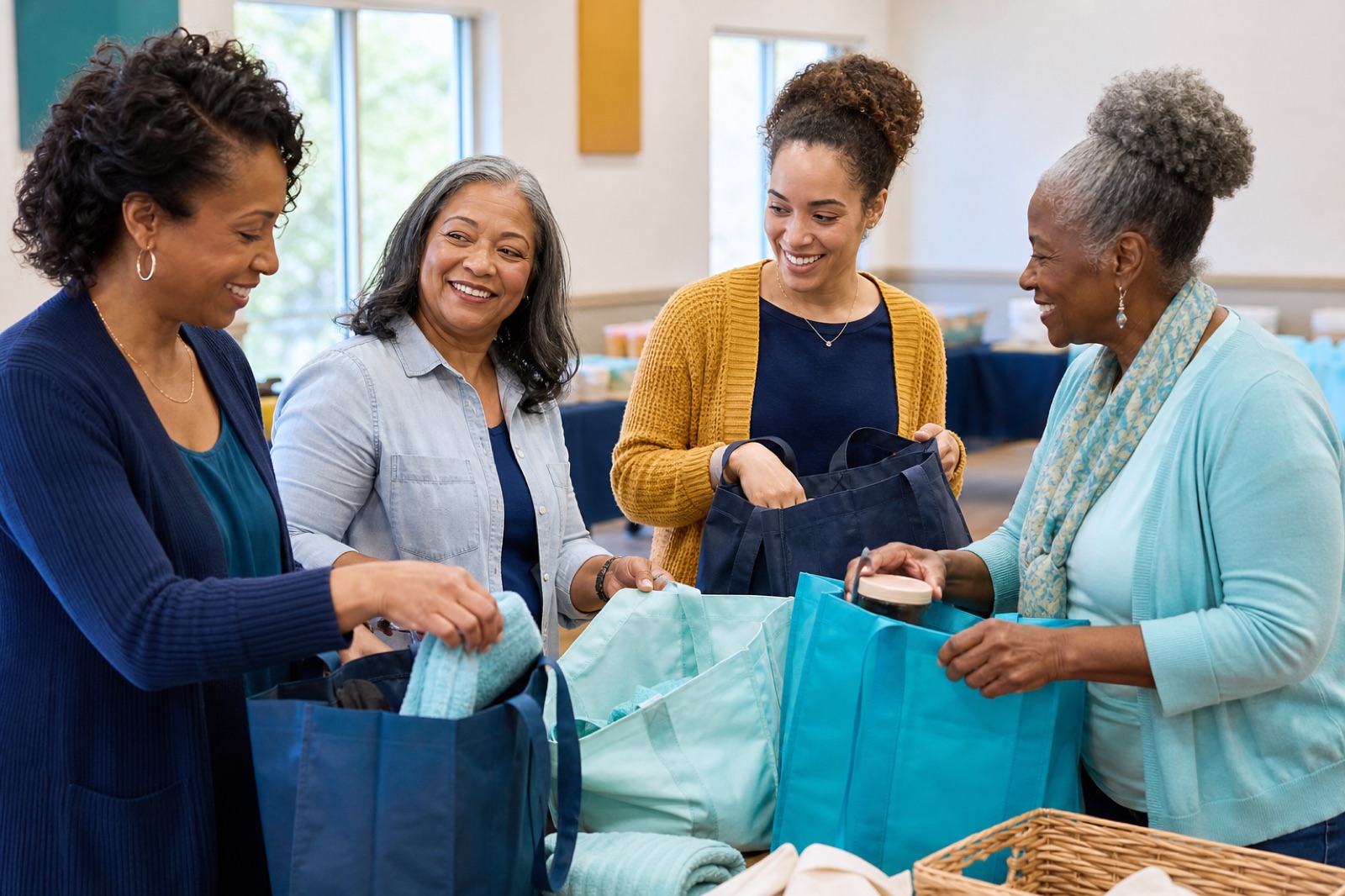 Women working together in an organized community service setting